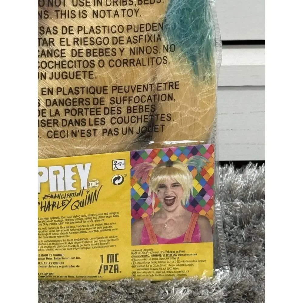 Birds Of Prey Harley Quinn Costume Wig Adult Blonde Pink Blue Pigtails Cosplay